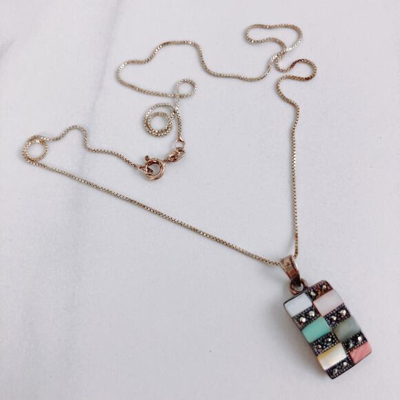 VTG Signed Charles Winston Silver Mother of Pearl Necklace Earrings Set Italy - Picture 6 of 9